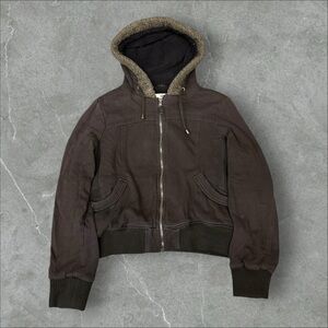 H2J Hoodie Womens XL Brown Fur Hood  Grunge 2000s Mallgoth Emo Alt Girlie Zip Up